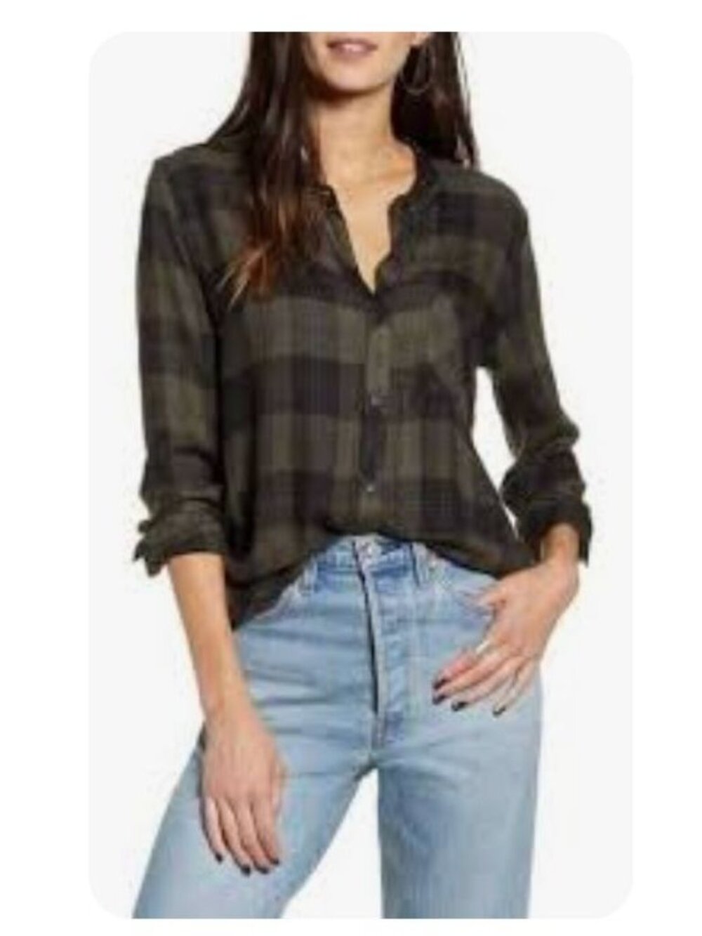 Rails Allison Plaid Shirt Olive Ebony Green Black - Size XS